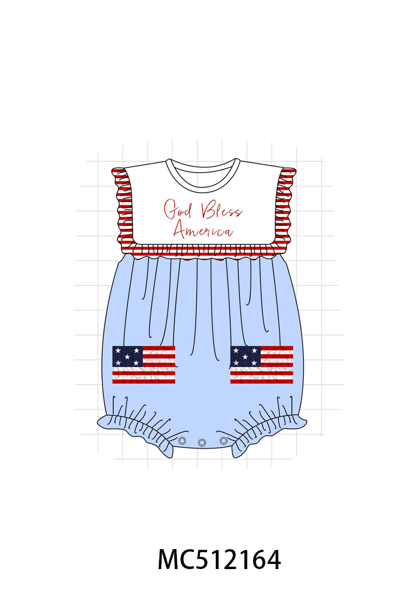 PO76 Blue Patriotic God Bless America flag french knot collection