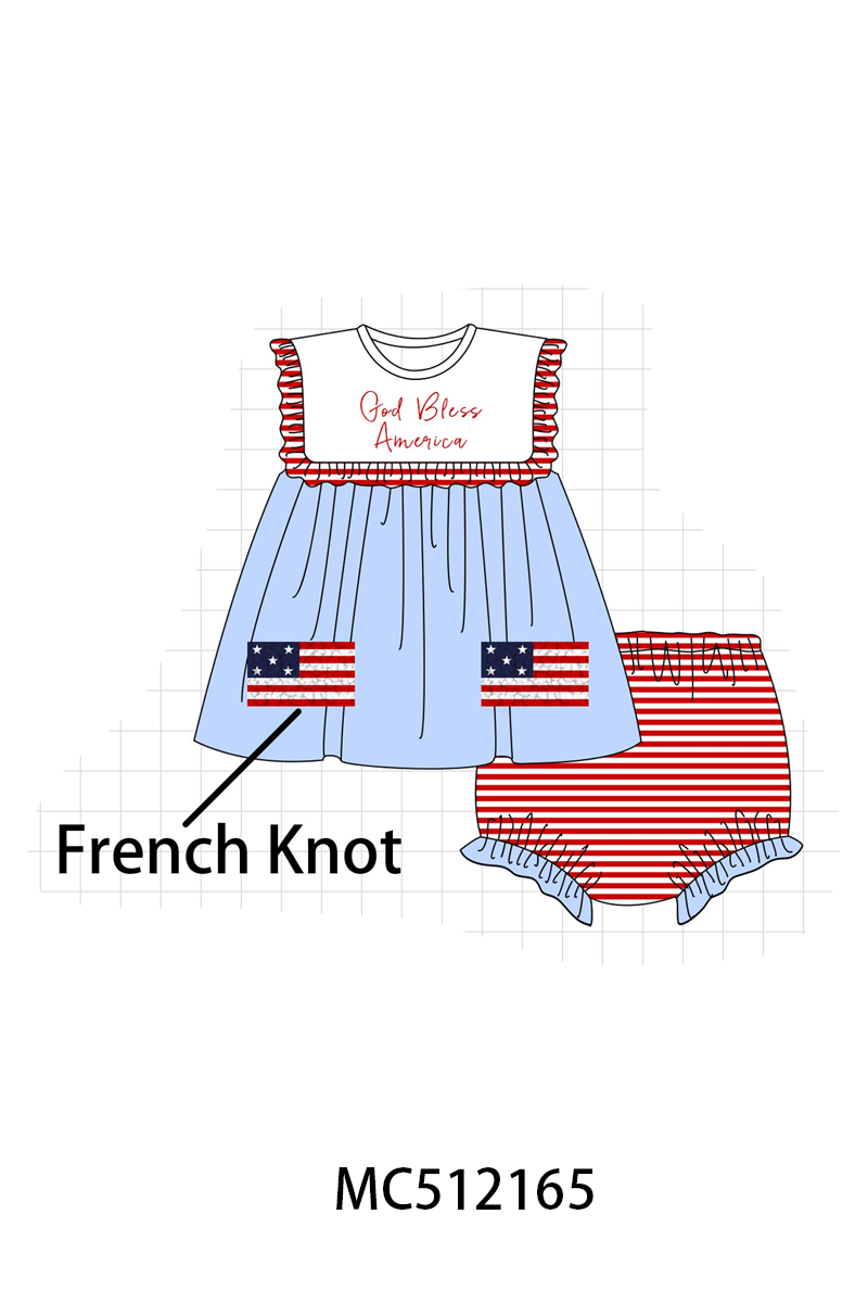 PO76 Blue Patriotic God Bless America flag french knot collection