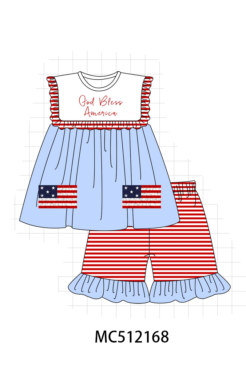 PO76 Blue Patriotic God Bless America flag french knot collection