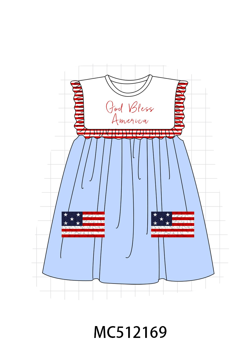 PO76 Blue Patriotic God Bless America flag french knot collection