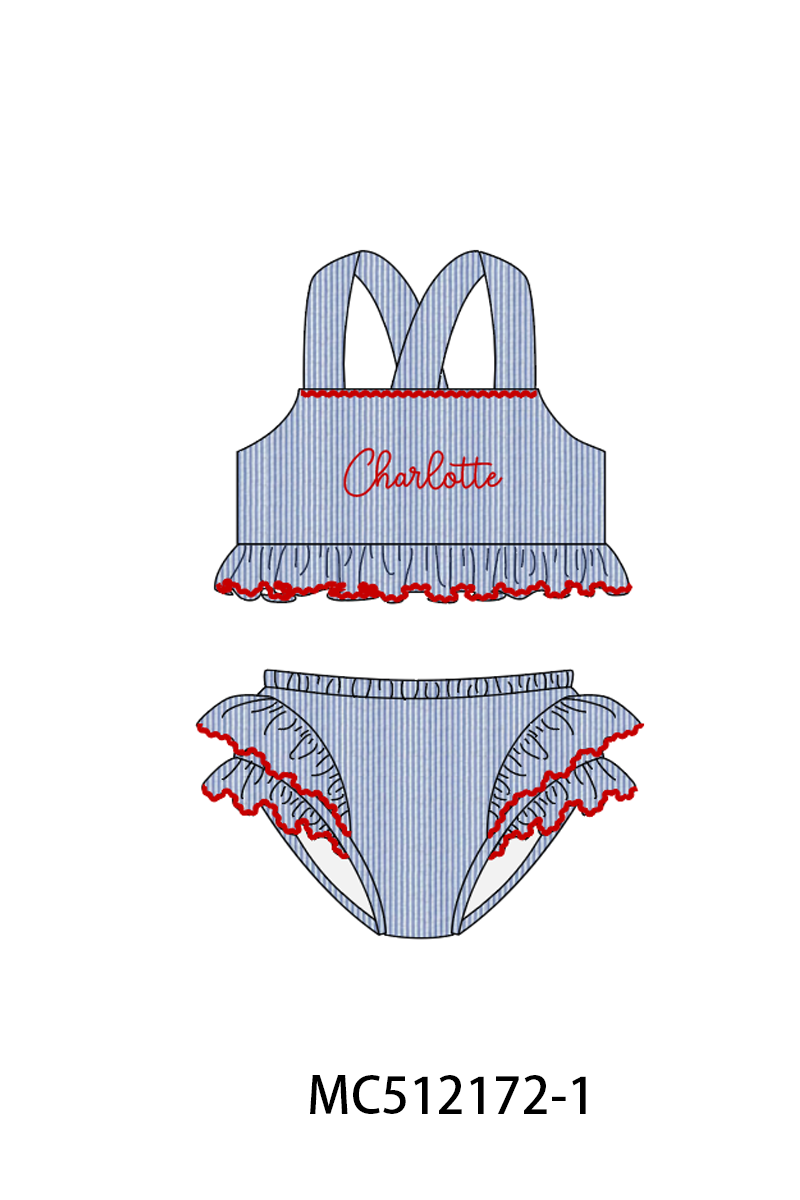 PO76 Blue seersucker monogram swimsuit collection