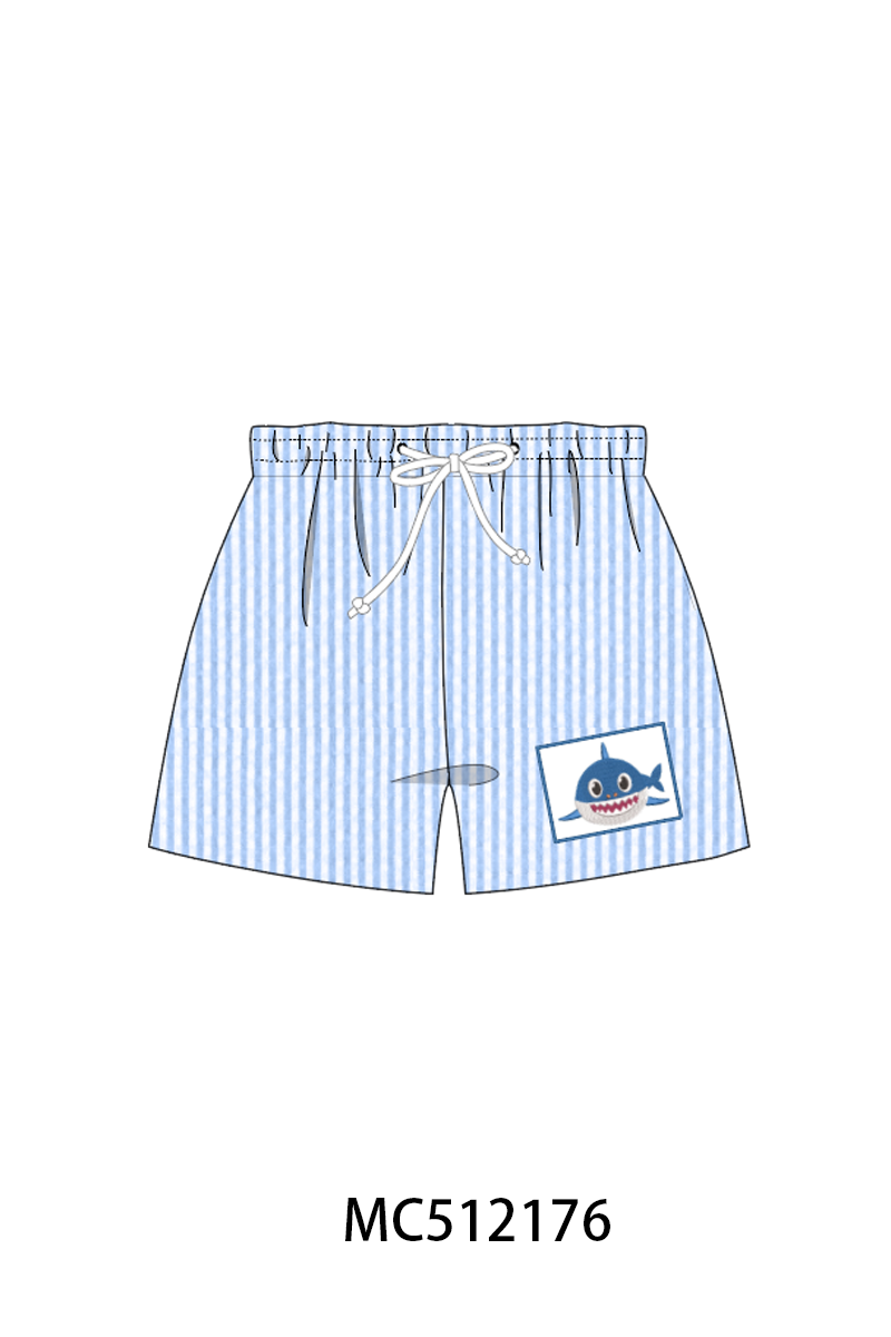 PO76 Blue bow embroidery seersucker swimsuit collection