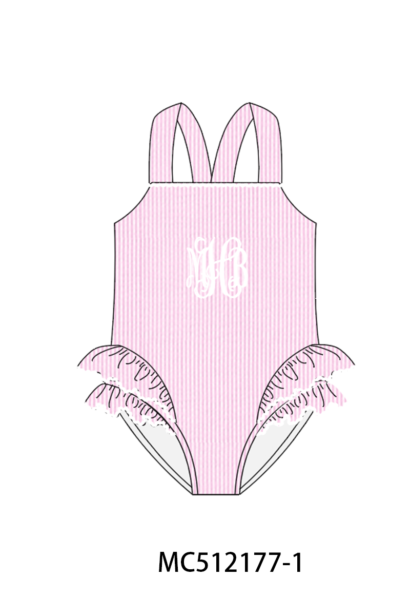 PO76 Pink monogram embroidery seersucker swimsuit collection