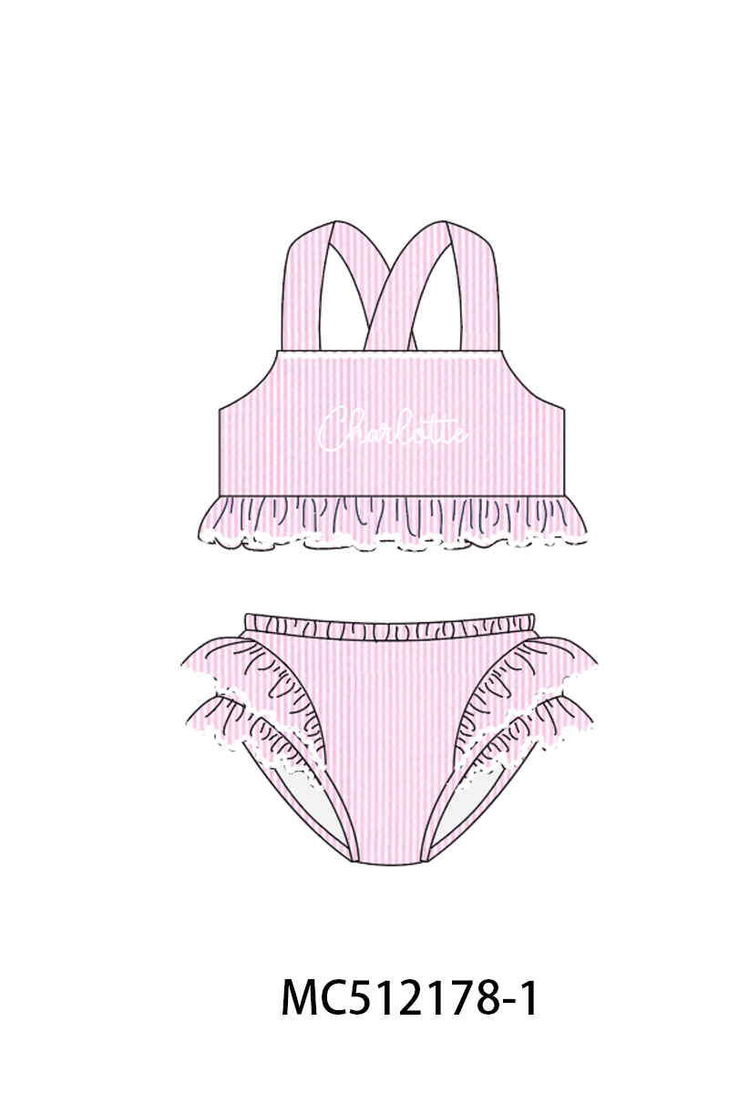 PO76 Pink monogram embroidery seersucker swimsuit collection