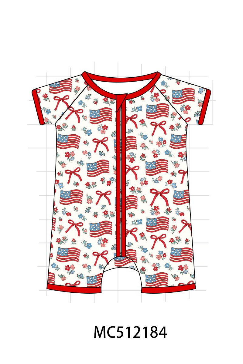 PO76 Red patriotic flag bow print bamboo collection