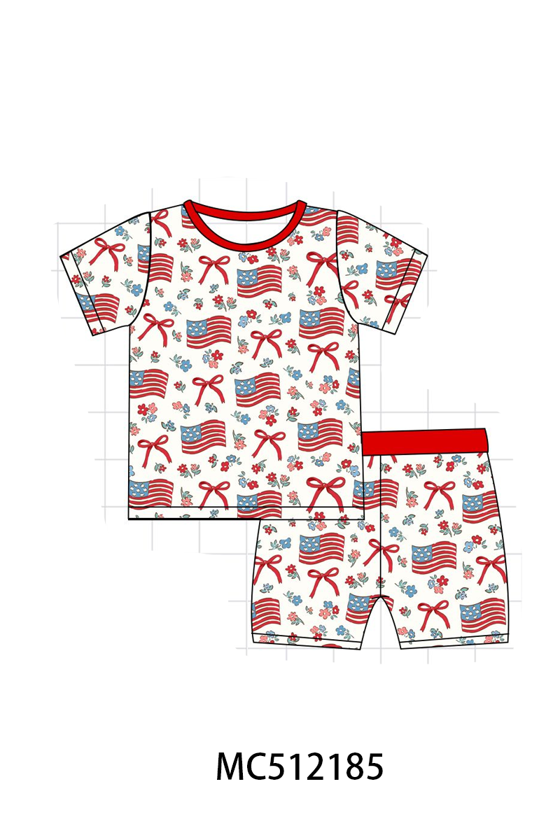 PO76 Red patriotic flag bow print bamboo collection