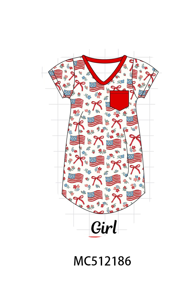 PO76 Red patriotic flag bow print bamboo collection