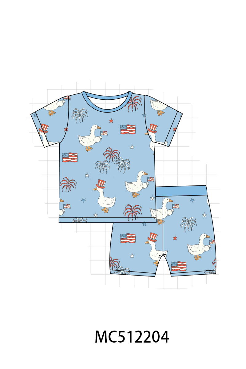 PO76 Blue patriotic goose flag print bamboo collection