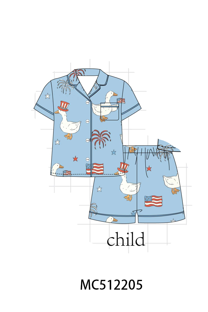 PO76 Blue patriotic goose flag print bamboo collection