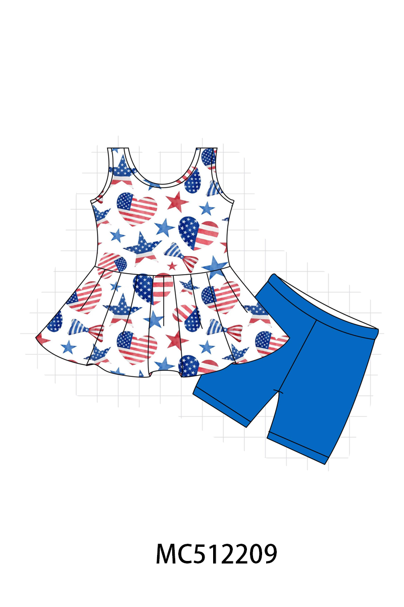 PO76 Blue patriotic flag star print bamboo collection