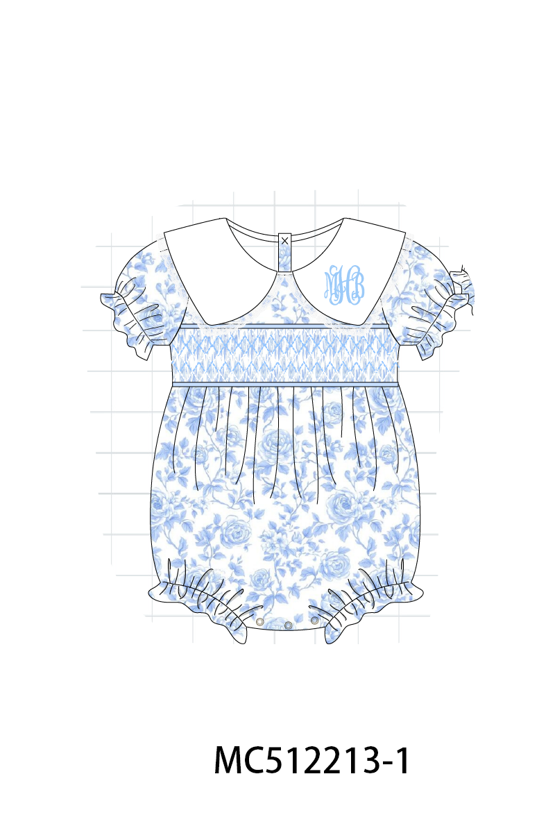 PO76 Blue rose monogram embroidery smocked collection