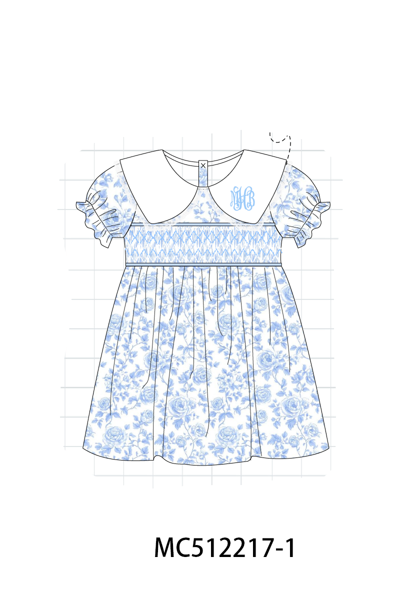 PO76 Blue rose monogram embroidery smocked collection