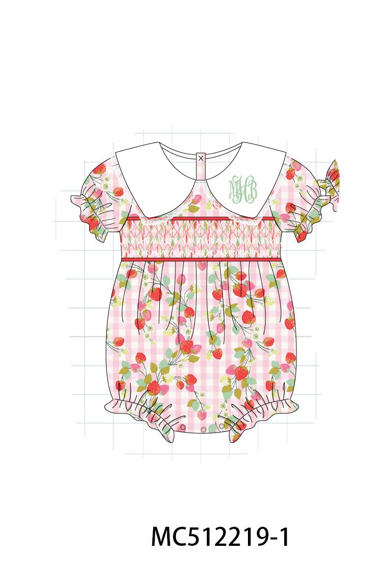 PO76 Green monogram strawberry smocked gingham collection