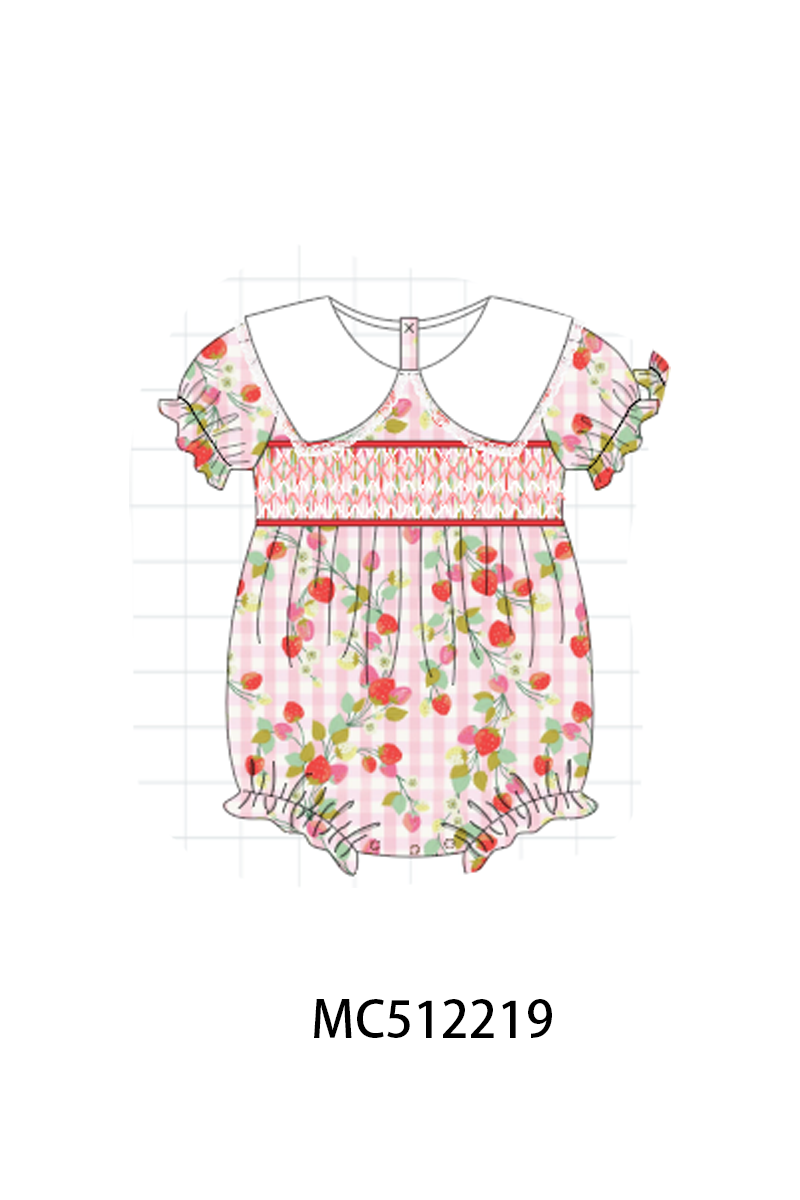 PO76 Green strawberry smocked gingham collection
