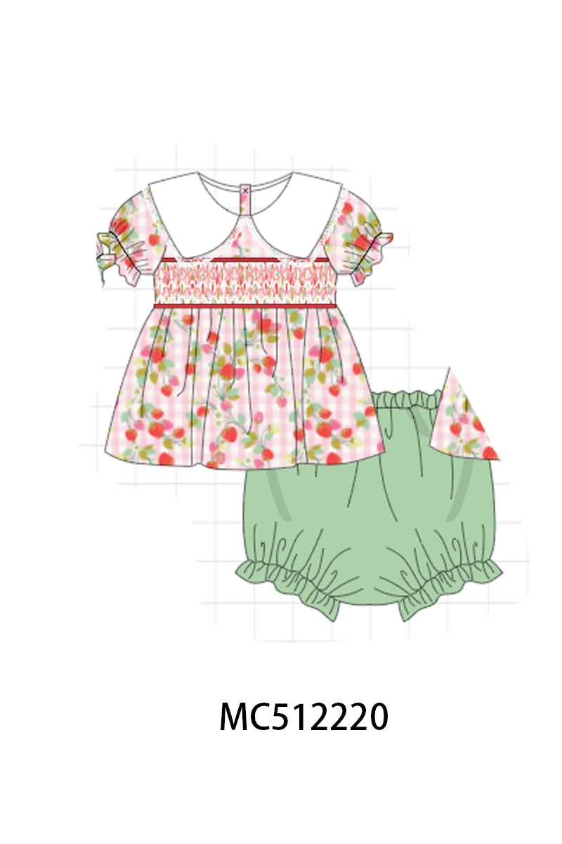 PO76 Green strawberry smocked gingham collection