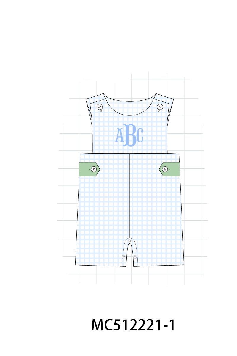 PO76 Green monogram strawberry smocked gingham collection