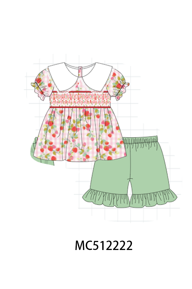 PO76 Green strawberry smocked gingham collection