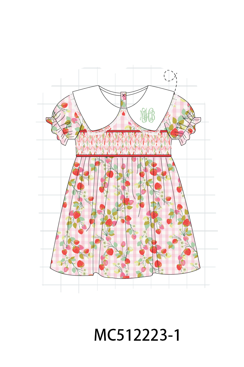 PO76 Green monogram strawberry smocked gingham collection