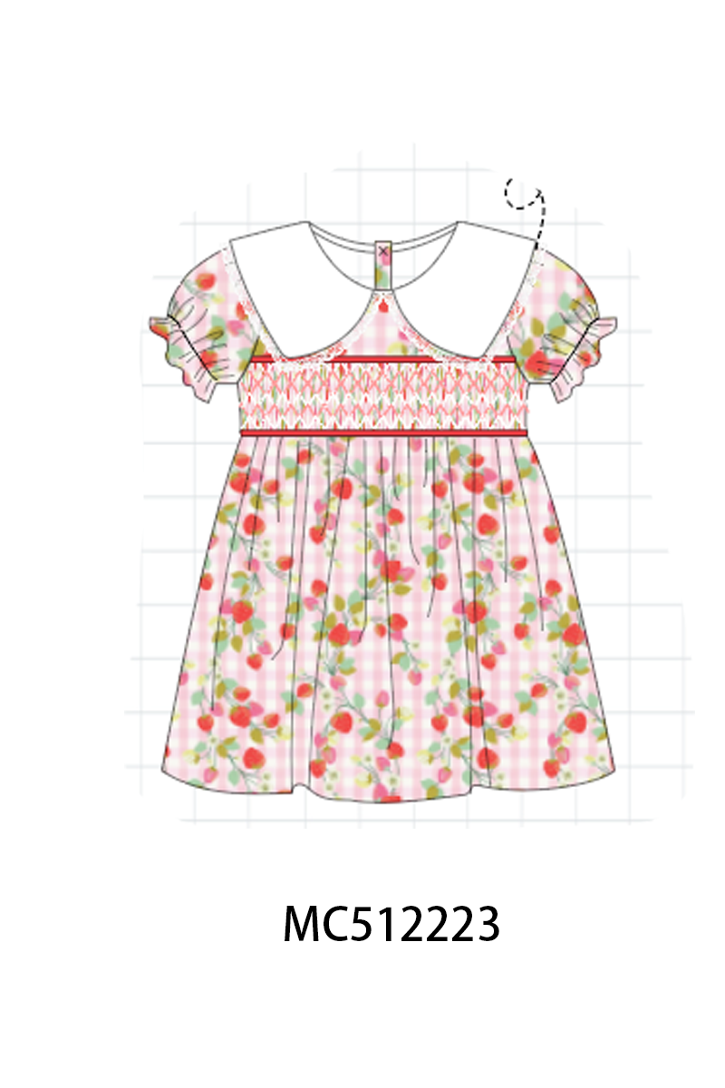 PO76 Green strawberry smocked gingham collection