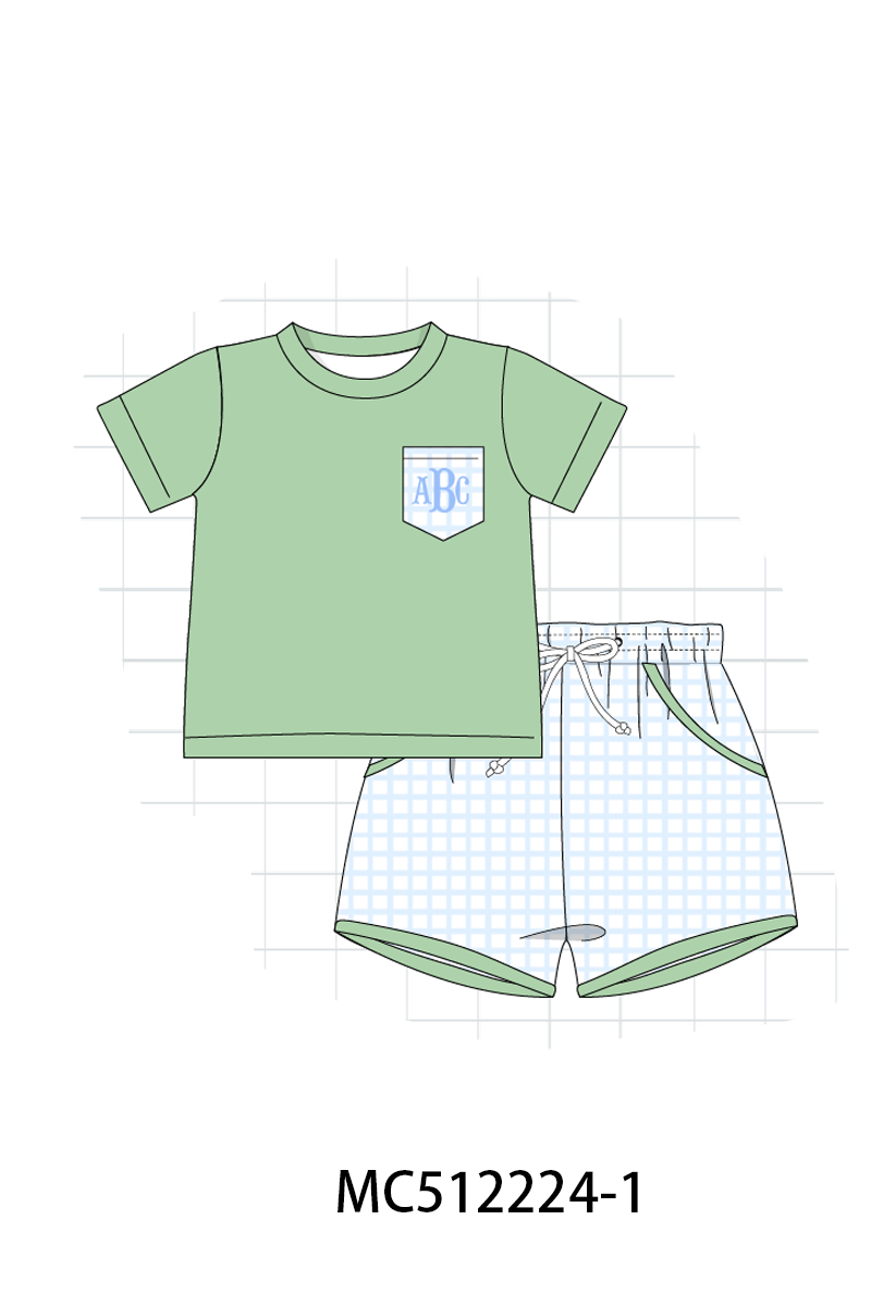 PO76 Green monogram strawberry smocked gingham collection