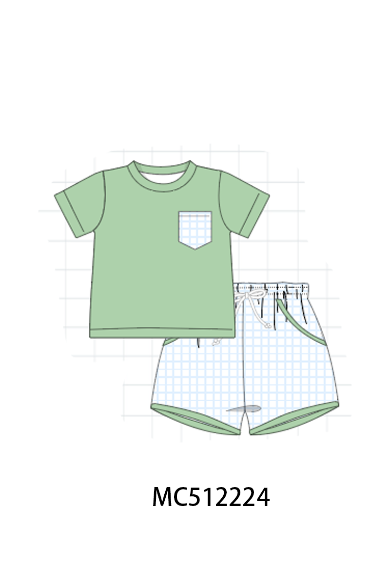 PO76 Green strawberry smocked gingham collection