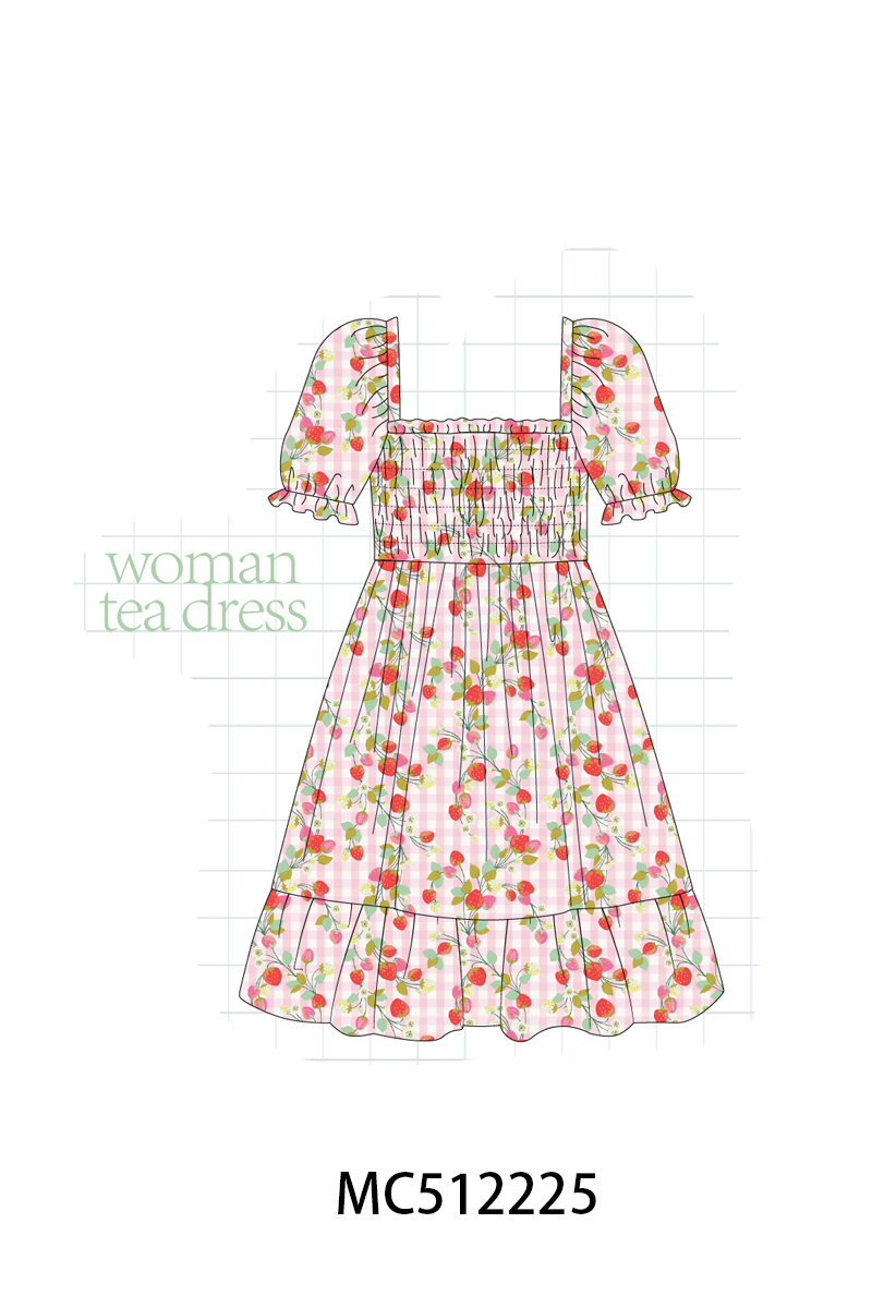 PO76 Green strawberry smocked gingham collection
