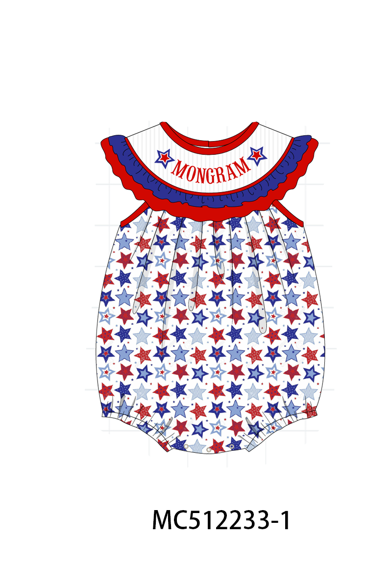 PO76 Red Patriotic star monogram embroidery collection