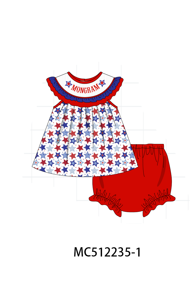 PO76 Red Patriotic star monogram embroidery collection