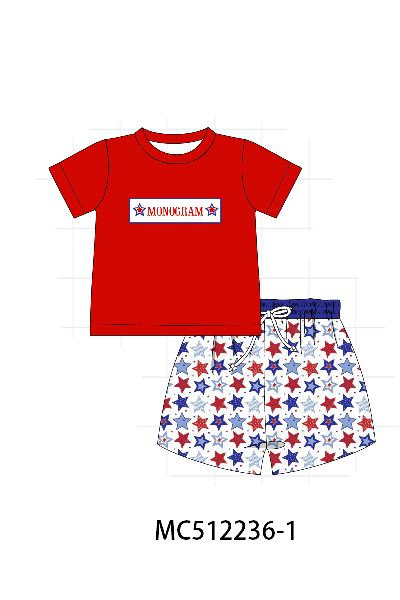 PO76 Red Patriotic star monogram embroidery collection