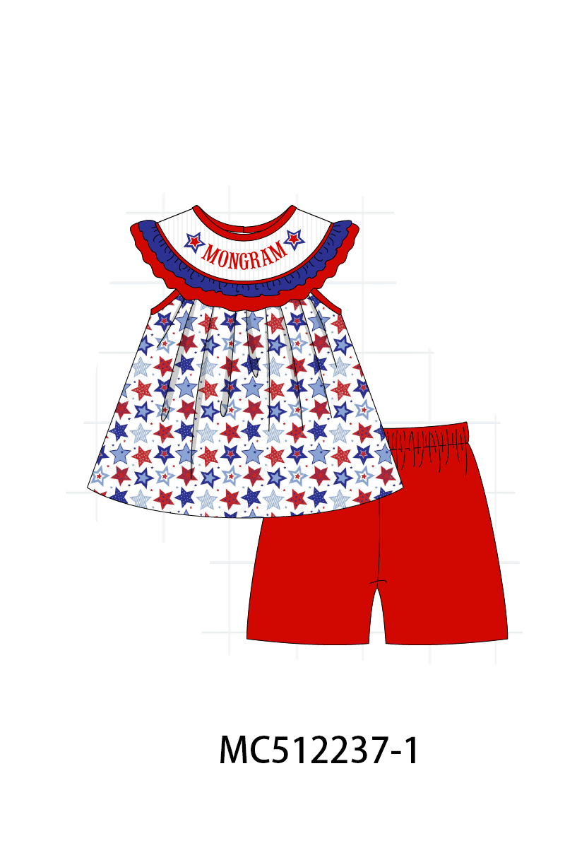 PO76 Red Patriotic star monogram embroidery collection