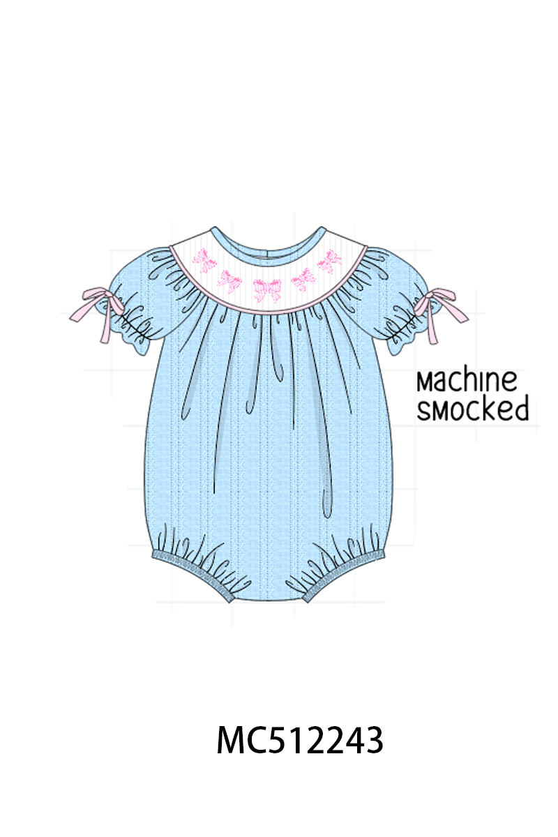 PO76 Blue bow embroidery smocked collection
