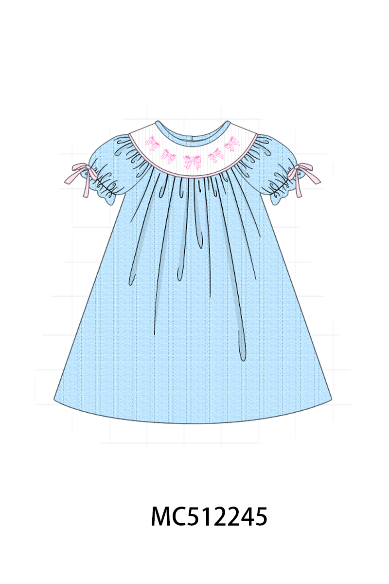 PO76 Blue bow embroidery smocked collection