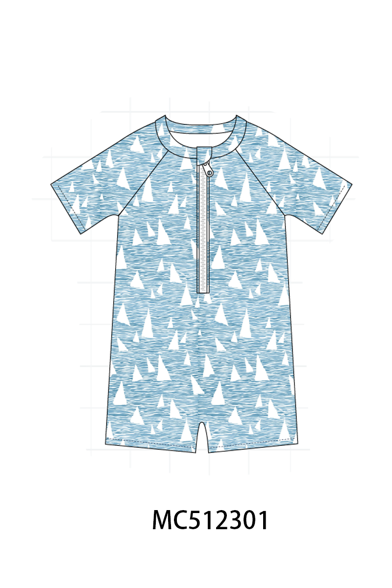 PO76 Blue sailboat boy swimsuit collection