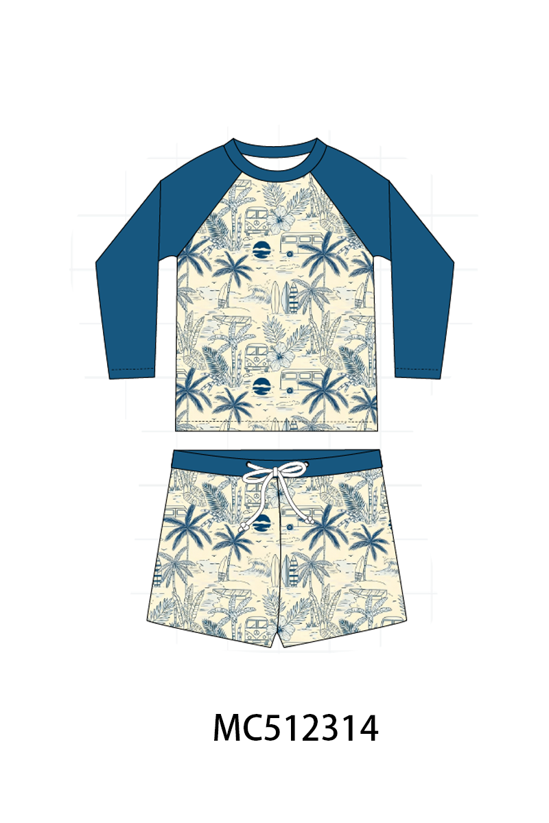 PO76 Navy surf palm boy swimsuit collection