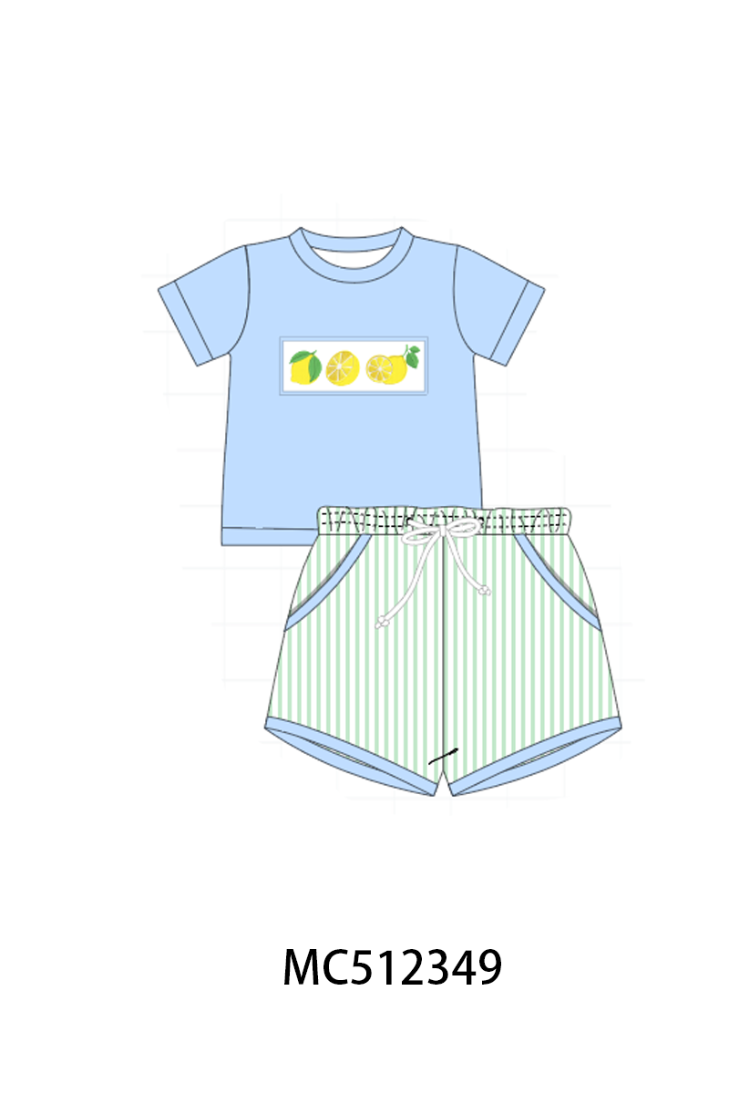PO76 Green&blue lilly lemon embroidery collection