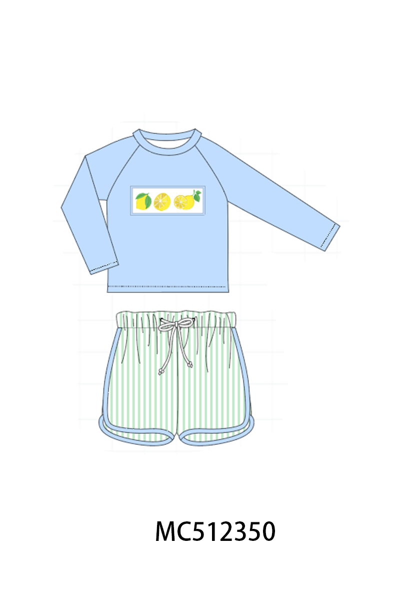 PO76 Green&blue lilly lemon embroidery collection