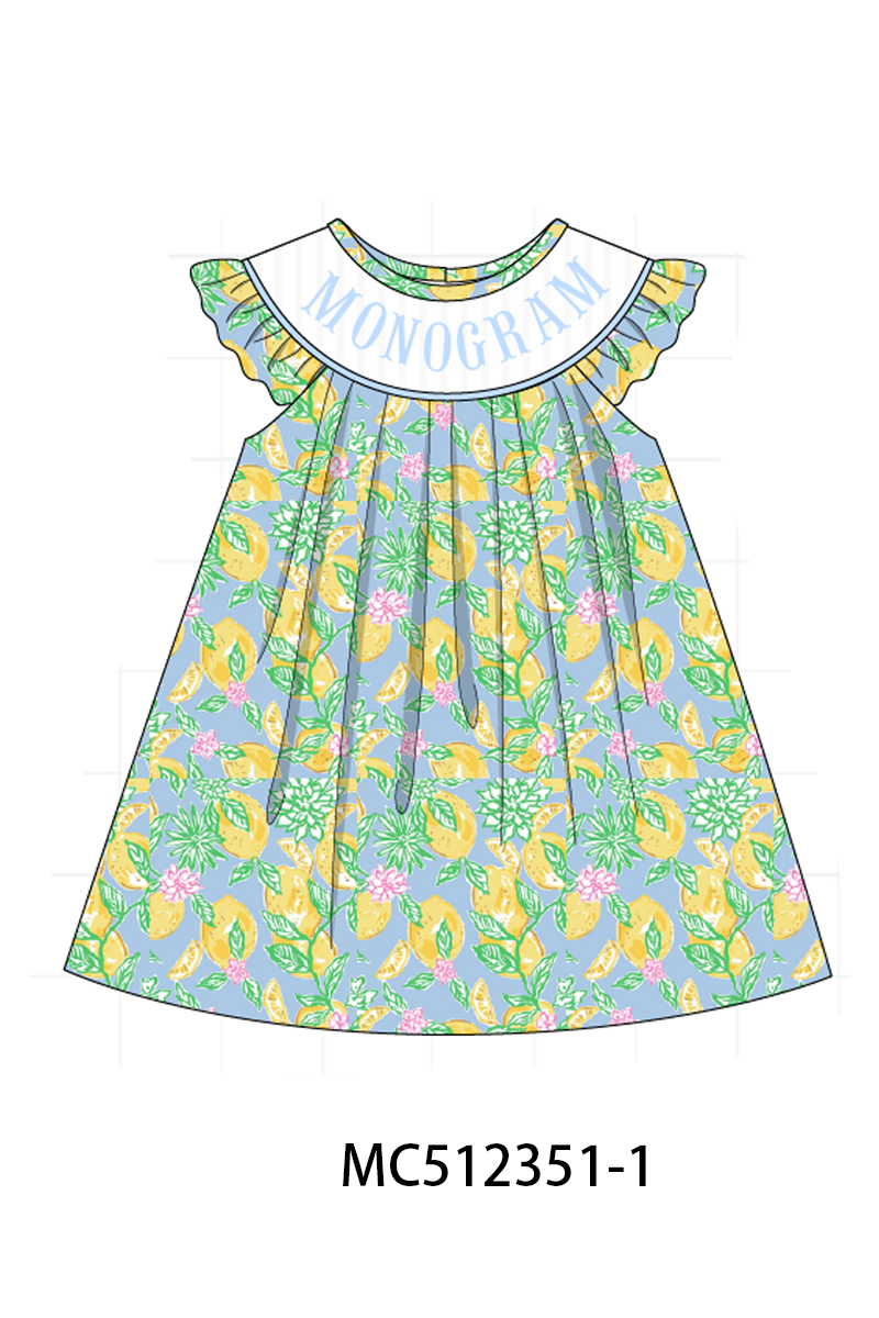 PO76 Green&blue lilly lemon monogram embroidery collection
