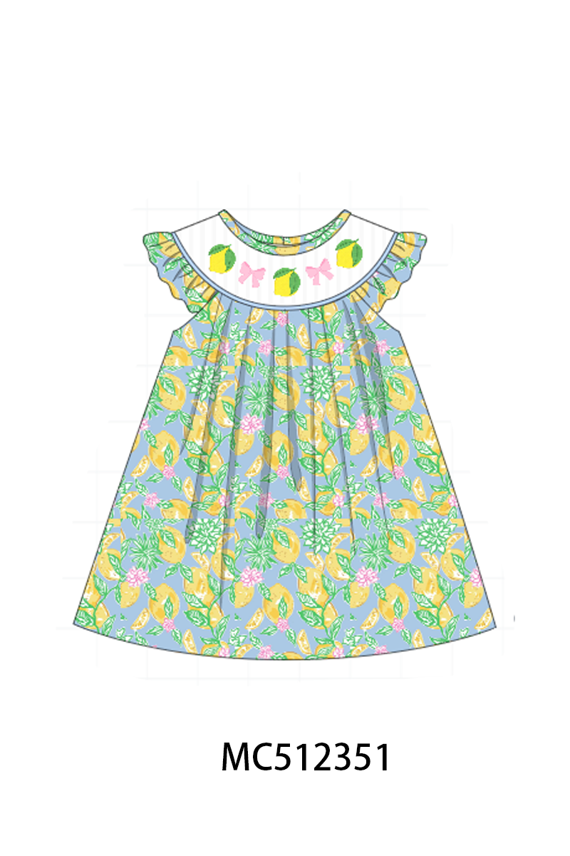 PO76 Green&blue lilly lemon embroidery collection