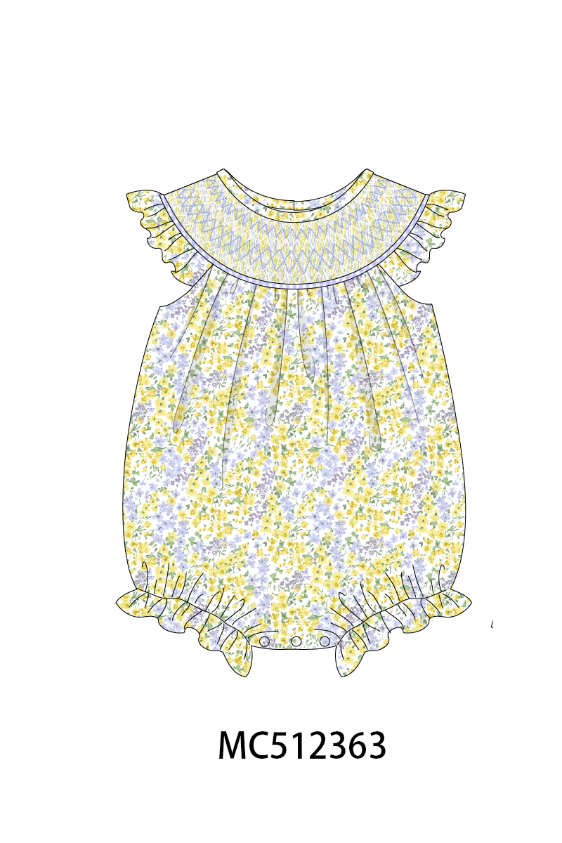 PO76 Floral print smocked ruffle collection