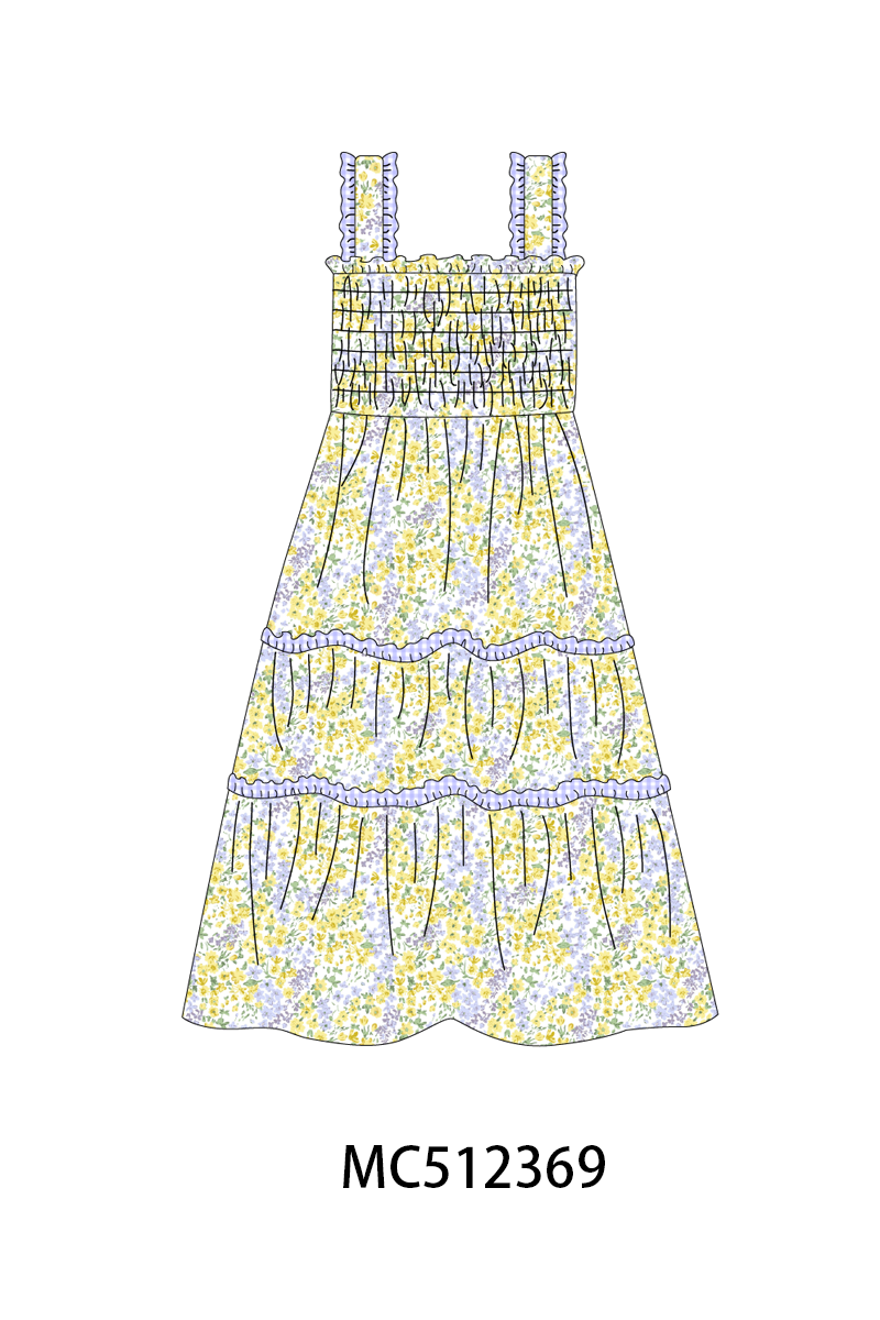 PO76 Floral print smocked ruffle collection