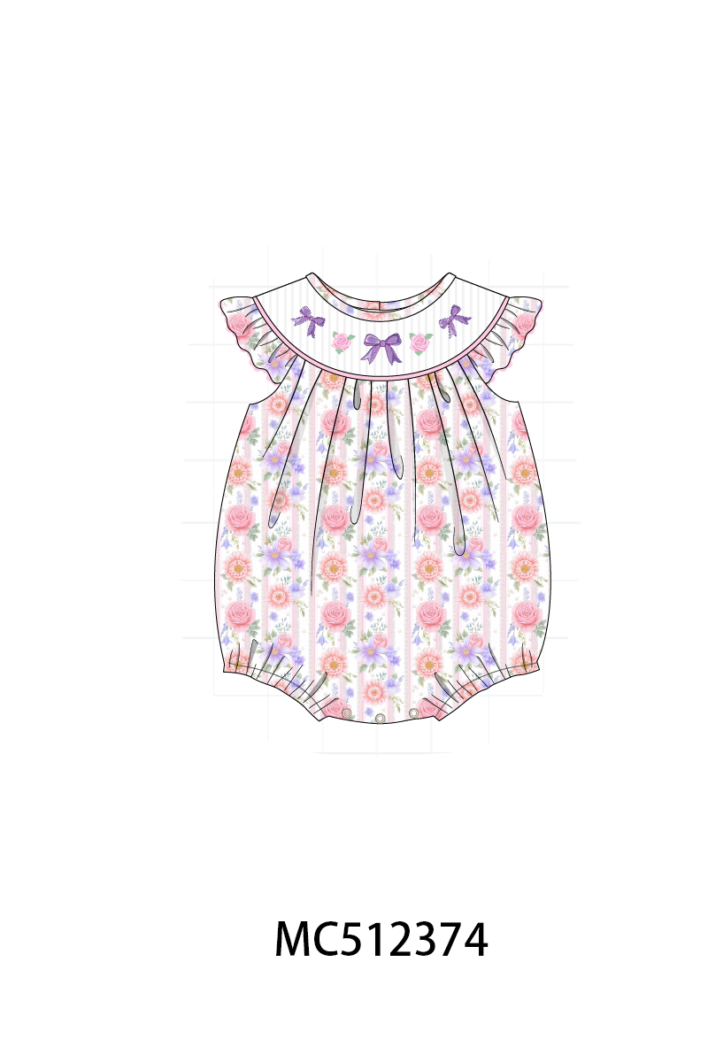 PO76 Purple rose bow smocked collection