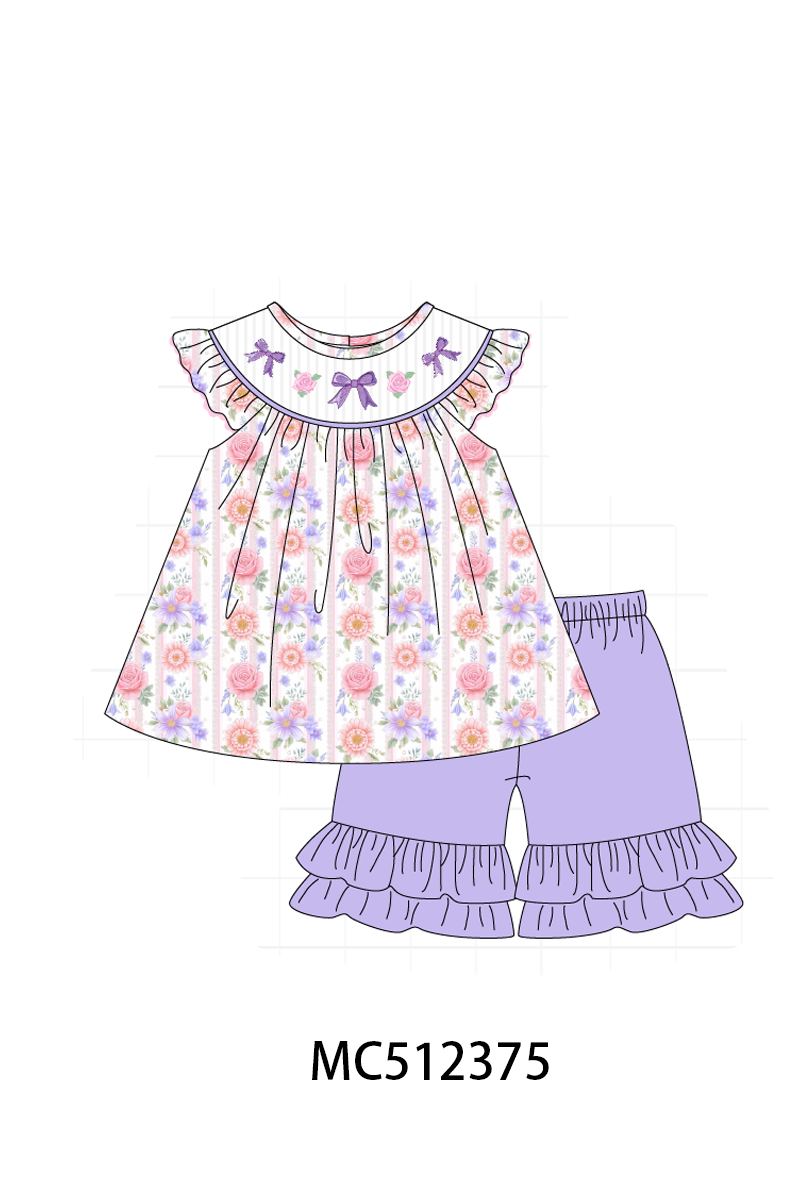 PO76 Purple rose bow smocked collection