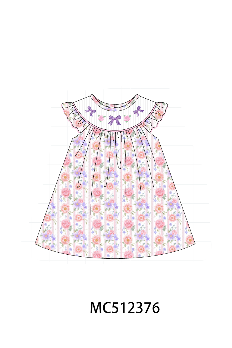 PO76 Purple rose bow smocked collection
