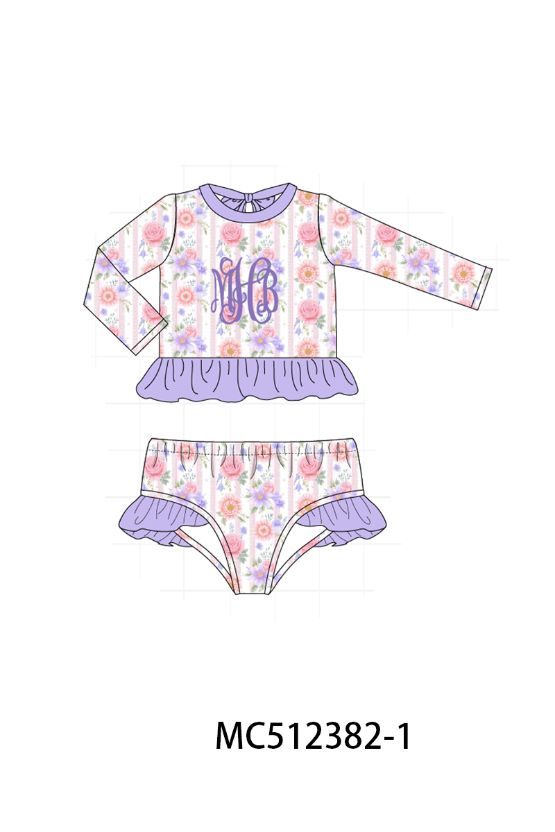 PO76 Purple&blue rose monogram embroidery collection