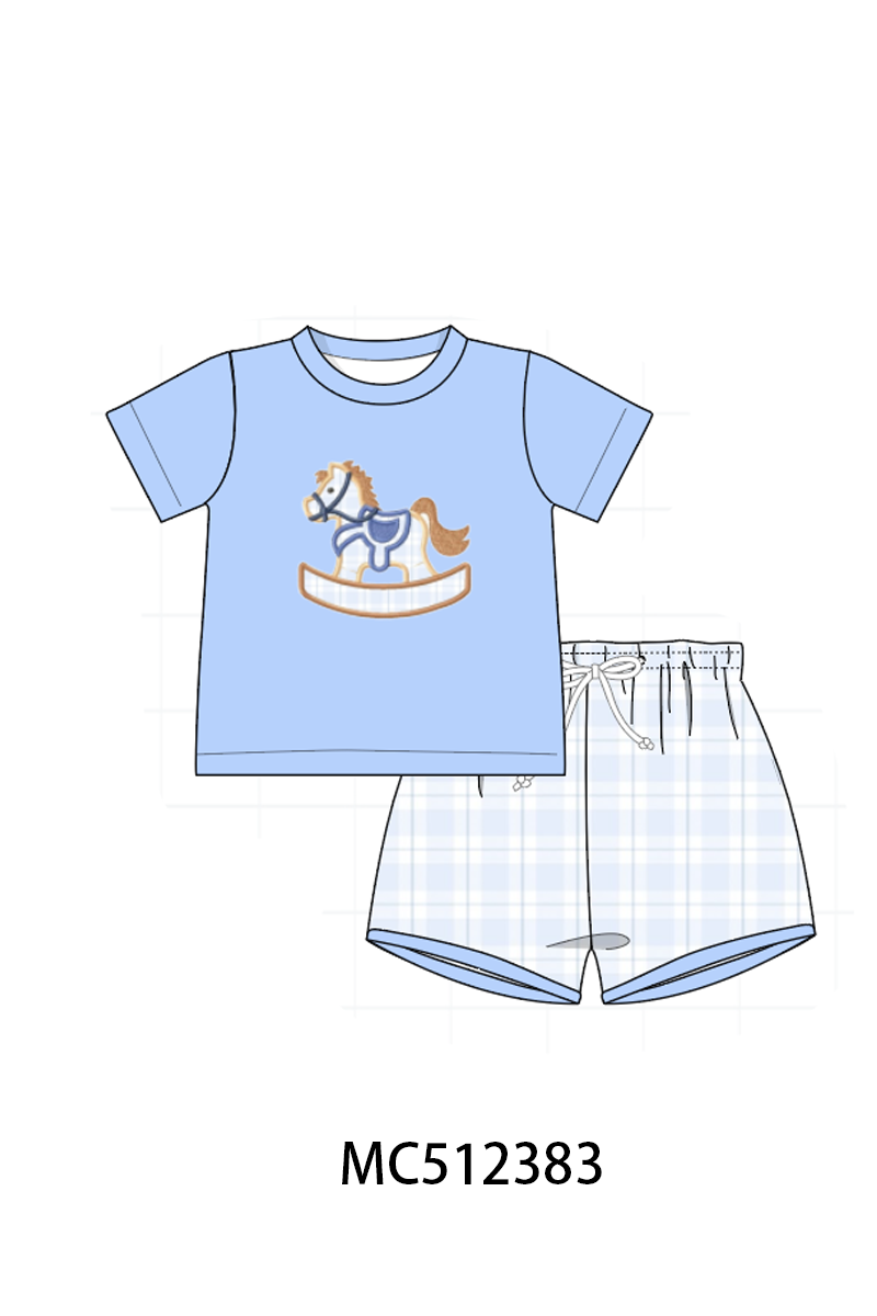 PO76 Purple&blue bow horse shark applique collection