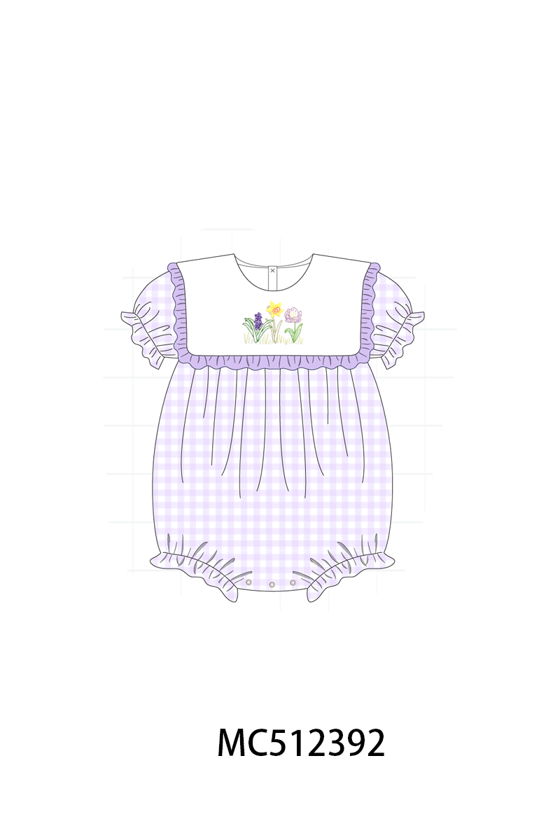 PO76 Purple floral embroidery gingham collection