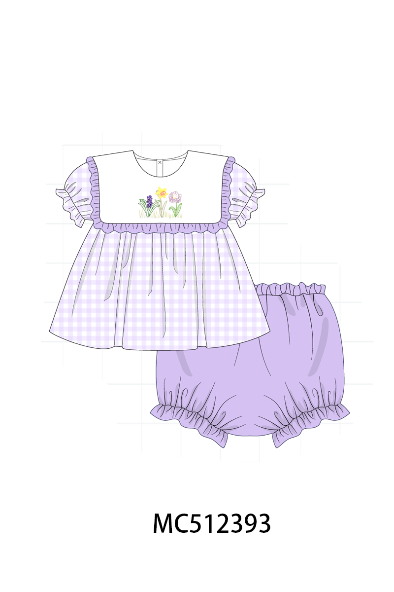 PO76 Purple floral embroidery gingham collection
