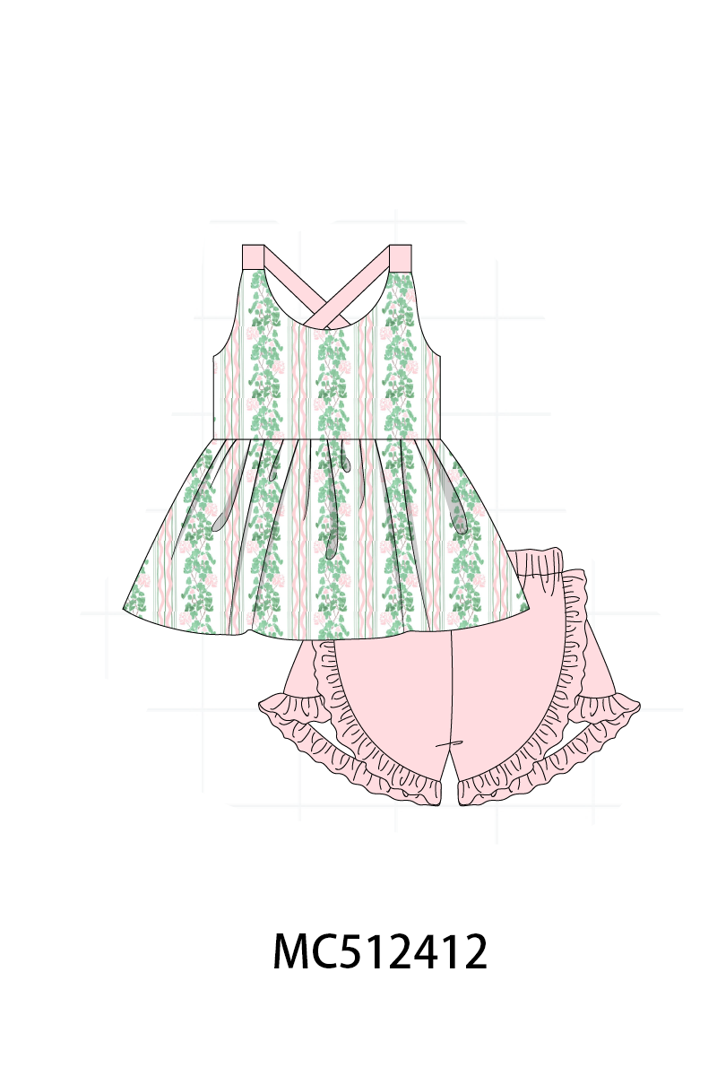 PO76 Green floral stripe print collection