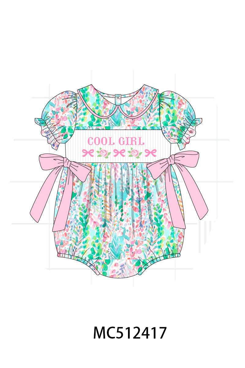 PO76 Green bow floral COOL GIRL smocked collection