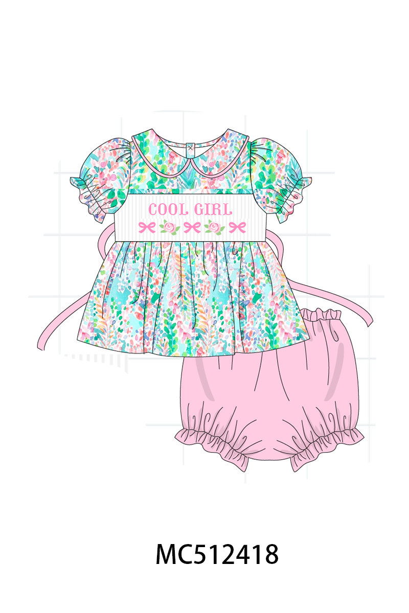PO76 Green bow floral COOL GIRL smocked collection